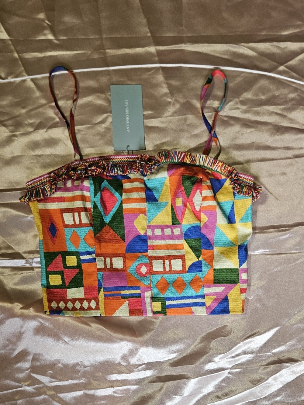 ANTONIO MELANI Beautiful/ Vibrant Multicolor Geometric Print Cropped Tank
